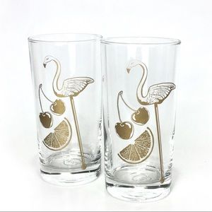 Set of Love & Victory Flamingo Glass Set Gold NWT